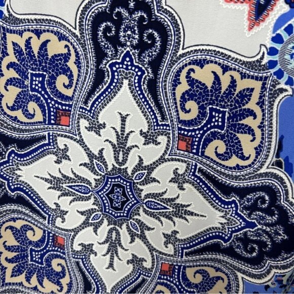 Roz & Ali Short Sleeve Blue Coral White Multi Stretch Blouse Large - Picture 5 of 11